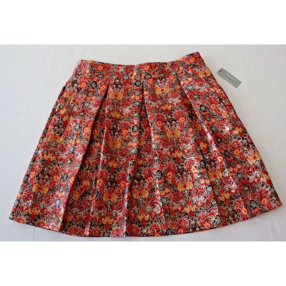 Maeve x Anthropologie Petite Sz L Rosie Floral Gold Metallic Pleated Skirt $118 - Picture 1 of 8